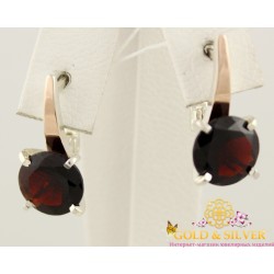 Серебряные серьги с гранатом и золотом 365грс